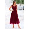 imagePRETTYGARDEN Womens Summer Midi Tulle Dress Sleeveless Smocked Square Neck Ruffle Flowy Party Wedding Guest SundressWine Red