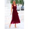 imagePRETTYGARDEN Womens Summer Midi Tulle Dress Sleeveless Smocked Square Neck Ruffle Flowy Party Wedding Guest SundressWine Red