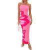 imagePRETTYGARDEN Women Summer Strapless Maxi Dress Bodycon Floral Sexy Long Wedding Guest Dress Formal Tube Mesh Cocktail DressesPink Floral