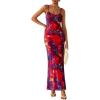imagePRETTYGARDEN Womens Floral Maxi Dress 2025 Summer Elegant Spaghetti Strap Mesh Bodycon Wedding Guest Long DressesNavy Red Floral