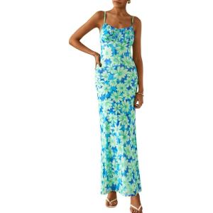 imagePRETTYGARDEN Womens Floral Maxi Dress 2025 Summer Elegant Spaghetti Strap Mesh Bodycon Wedding Guest Long DressesLight Green Daisy
