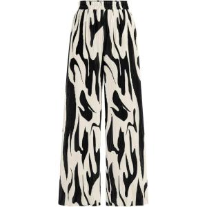 imagePRETTYGARDEN Womens Pants Dressy Casual Wide Leg Graphic Print Lounge Pants Women Comfy High Waist Pleated Palazzo PantsBlack on Beige