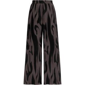 imagePRETTYGARDEN Womens Pants Dressy Casual Wide Leg Graphic Print Lounge Pants Women Comfy High Waist Pleated Palazzo PantsBlack on Dark Brown