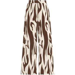 imagePRETTYGARDEN Womens Pants Dressy Casual Wide Leg Graphic Print Lounge Pants Women Comfy High Waist Pleated Palazzo PantsCoffee on Beige