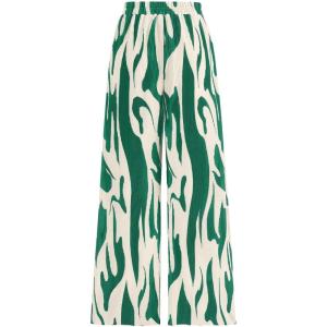 imagePRETTYGARDEN Womens Pants Dressy Casual Wide Leg Graphic Print Lounge Pants Women Comfy High Waist Pleated Palazzo PantsDark Green on Beige