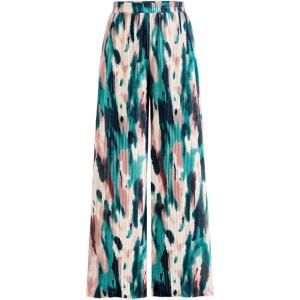 imagePRETTYGARDEN Womens Pants Dressy Casual Wide Leg Graphic Print Lounge Pants Women Comfy High Waist Pleated Palazzo PantsLake Green