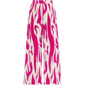 imagePRETTYGARDEN Womens Pants Dressy Casual Wide Leg Graphic Print Lounge Pants Women Comfy High Waist Pleated Palazzo PantsRose Red on Beige