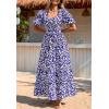 imagePRETTYGARDEN Womens Dresses 2025 Puff Sleeve Floral Casual Summer Dresses Smocked Backless Beach Flowy Tiered Maxi DressBlack Blue Flower