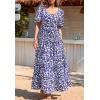 imagePRETTYGARDEN Womens Dresses 2025 Puff Sleeve Floral Casual Summer Dresses Smocked Backless Beach Flowy Tiered Maxi DressBlack Blue Flower
