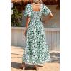 imagePRETTYGARDEN Womens Dresses 2025 Puff Sleeve Floral Casual Summer Dresses Smocked Backless Beach Flowy Tiered Maxi DressBlack Green Flower