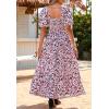 imagePRETTYGARDEN Womens Dresses 2025 Puff Sleeve Floral Casual Summer Dresses Smocked Backless Beach Flowy Tiered Maxi DressBlack Pink Flower