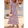 imagePRETTYGARDEN Womens Dresses 2025 Puff Sleeve Floral Casual Summer Dresses Smocked Backless Beach Flowy Tiered Maxi DressBlack Pink Flower