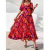 imagePRETTYGARDEN Womens Dresses 2025 Puff Sleeve Floral Casual Summer Dresses Smocked Backless Beach Flowy Tiered Maxi DressFblack Red