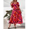 imagePRETTYGARDEN Womens Dresses 2025 Puff Sleeve Floral Casual Summer Dresses Smocked Backless Beach Flowy Tiered Maxi DressFblack Red