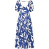 imagePRETTYGARDEN Womens Dresses 2025 Puff Sleeve Floral Casual Summer Dresses Smocked Backless Beach Flowy Tiered Maxi DressFblue White
