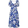 imagePRETTYGARDEN Womens Dresses 2025 Puff Sleeve Floral Casual Summer Dresses Smocked Backless Beach Flowy Tiered Maxi DressFblue White