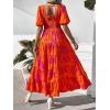 imagePRETTYGARDEN Womens Dresses 2025 Puff Sleeve Floral Casual Summer Dresses Smocked Backless Beach Flowy Tiered Maxi DressForange Rose Red