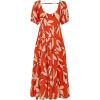 imagePRETTYGARDEN Womens Dresses 2025 Puff Sleeve Floral Casual Summer Dresses Smocked Backless Beach Flowy Tiered Maxi DressForange White
