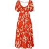 imagePRETTYGARDEN Womens Dresses 2025 Puff Sleeve Floral Casual Summer Dresses Smocked Backless Beach Flowy Tiered Maxi DressForange White