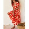imagePRETTYGARDEN Womens Dresses 2025 Puff Sleeve Floral Casual Summer Dresses Smocked Backless Beach Flowy Tiered Maxi DressForange White