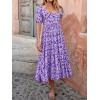 imagePRETTYGARDEN Womens Dresses 2025 Puff Sleeve Floral Casual Summer Dresses Smocked Backless Beach Flowy Tiered Maxi DressFpurple White