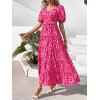 imagePRETTYGARDEN Womens Dresses 2025 Puff Sleeve Floral Casual Summer Dresses Smocked Backless Beach Flowy Tiered Maxi DressFrose Red
