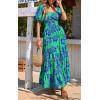 imagePRETTYGARDEN Womens Dresses 2025 Puff Sleeve Floral Casual Summer Dresses Smocked Backless Beach Flowy Tiered Maxi DressGreen Blue Flower