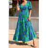 imagePRETTYGARDEN Womens Dresses 2025 Puff Sleeve Floral Casual Summer Dresses Smocked Backless Beach Flowy Tiered Maxi DressGreen Blue Flower
