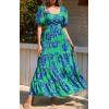 imagePRETTYGARDEN Womens Dresses 2025 Puff Sleeve Floral Casual Summer Dresses Smocked Backless Beach Flowy Tiered Maxi DressGreen Blue Flower