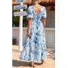 imagePRETTYGARDEN Womens Dresses 2025 Puff Sleeve Floral Casual Summer Dresses Smocked Backless Beach Flowy Tiered Maxi DressWhite Blue Flower