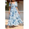 imagePRETTYGARDEN Womens Dresses 2025 Puff Sleeve Floral Casual Summer Dresses Smocked Backless Beach Flowy Tiered Maxi DressWhite Blue Flower