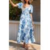 imagePRETTYGARDEN Womens Dresses 2025 Puff Sleeve Floral Casual Summer Dresses Smocked Backless Beach Flowy Tiered Maxi DressWhite Blue Flower