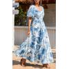 imagePRETTYGARDEN Womens Dresses 2025 Puff Sleeve Floral Casual Summer Dresses Smocked Backless Beach Flowy Tiered Maxi DressWhite Blue Flower