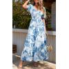 imagePRETTYGARDEN Womens Dresses 2025 Puff Sleeve Floral Casual Summer Dresses Smocked Backless Beach Flowy Tiered Maxi DressWhite Blue Flower