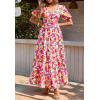 imagePRETTYGARDEN Womens Dresses 2025 Puff Sleeve Floral Casual Summer Dresses Smocked Backless Beach Flowy Tiered Maxi DressWhite Multicolored