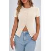 imagePRETTYGARDEN Womens Short Sleeve Summer Tops 2025 Trendy Ribbed Knit Button Up Tight Basic Tees Shirts Going Out Y2K ClothesApricot