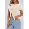 imagePRETTYGARDEN Womens Short Sleeve Summer Tops 2025 Trendy Ribbed Knit Button Up Tight Basic Tees Shirts Going Out Y2K ClothesApricot