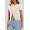 imagePRETTYGARDEN Womens Short Sleeve Summer Tops 2025 Trendy Ribbed Knit Button Up Tight Basic Tees Shirts Going Out Y2K ClothesApricot
