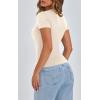 imagePRETTYGARDEN Womens Short Sleeve Summer Tops 2025 Trendy Ribbed Knit Button Up Tight Basic Tees Shirts Going Out Y2K ClothesApricot