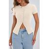 imagePRETTYGARDEN Womens Short Sleeve Summer Tops 2025 Trendy Ribbed Knit Button Up Tight Basic Tees Shirts Going Out Y2K ClothesApricot