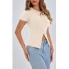 imagePRETTYGARDEN Womens Short Sleeve Summer Tops 2025 Trendy Ribbed Knit Button Up Tight Basic Tees Shirts Going Out Y2K ClothesApricot