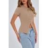 imagePRETTYGARDEN Womens Short Sleeve Summer Tops 2025 Trendy Ribbed Knit Button Up Tight Basic Tees Shirts Going Out Y2K ClothesKhaki