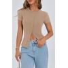 imagePRETTYGARDEN Womens Short Sleeve Summer Tops 2025 Trendy Ribbed Knit Button Up Tight Basic Tees Shirts Going Out Y2K ClothesKhaki