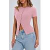 imagePRETTYGARDEN Womens Short Sleeve Summer Tops 2025 Trendy Ribbed Knit Button Up Tight Basic Tees Shirts Going Out Y2K ClothesPink