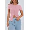 imagePRETTYGARDEN Womens Short Sleeve Summer Tops 2025 Trendy Ribbed Knit Button Up Tight Basic Tees Shirts Going Out Y2K ClothesPink