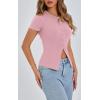 imagePRETTYGARDEN Womens Short Sleeve Summer Tops 2025 Trendy Ribbed Knit Button Up Tight Basic Tees Shirts Going Out Y2K ClothesPink