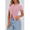 imagePRETTYGARDEN Womens Short Sleeve Summer Tops 2025 Trendy Ribbed Knit Button Up Tight Basic Tees Shirts Going Out Y2K ClothesPink