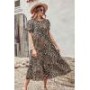 imagePRETTYGARDEN Womens Summer Casual Boho Dress Floral Print Ruffle Puff Short Sleeve Flowy Midi Beach Party DressesBlackBeige
