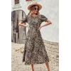 imagePRETTYGARDEN Womens Summer Casual Boho Dress Floral Print Ruffle Puff Short Sleeve Flowy Midi Beach Party DressesBlackBeige