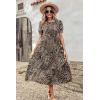 imagePRETTYGARDEN Womens Summer Casual Boho Dress Floral Print Ruffle Puff Short Sleeve Flowy Midi Beach Party DressesBlackBeige